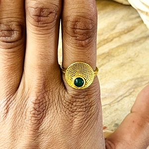 แหวนทองเหลืองลายโบโฮขายดีสำหรับผู้หญิง แหวนออนิกซ์สีเขียว ชุบทอง 18k แหวนลายชนเผ่า สำหรับขายส่ง/OEM/ODM - Product Image 6