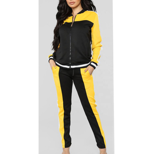 Chándal Deportivo para Mujer en Negro y Amarillo con Bloques de Color, Cierre Completo, Manga Larga, Bolsillos Laterales, Material de Poliéster, Ropa de Otoño - Product Image 4