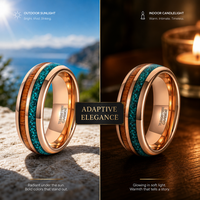 Bague en carbure de tungstène avec double incrustation en bois de koa et malachite, plaquée or rose sur mesure, pour cadeau de fiançailles ou d'anniversaire, 8 mm