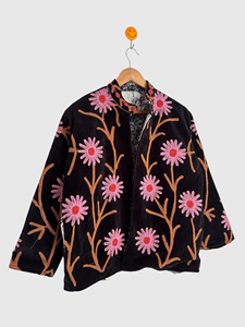 Veste en velours brodée de fleurs, col mandarin, manches longues, grande taille, vêtements d'hiver pour femmes, style élégant - Product Image 1