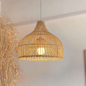 Lámpara de techo colgante de mimbre hecha a mano moderna, iluminación Retro para el hogar, lámpara colgante textil - Product Image 1