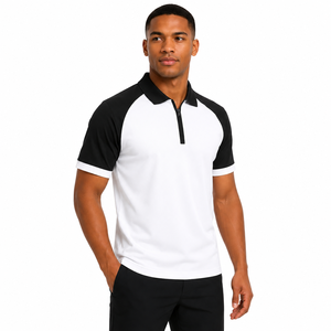 Wholesale Men's Knitted Pique Cotton Raglan Sleeve Shirt Zipper Placket Contrast Panel Sportswear Breathable Anti-Wrinkle Tennis - Product Image 3