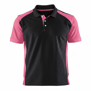 Polo à manches courtes pour homme, noir et bleu, à blocs de couleur, séchage rapide, tricoté, décontracté, vêtements de sport - Product Image 5
