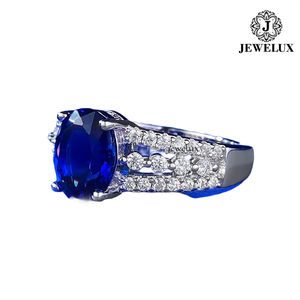Jewelux Women's 18K Solid Gold Sapphire <b>Ring</b> Round Brilliant Cut Diamonds Setting Luxury Engagement Gemstone <b>Ring</b> - Product Image 1