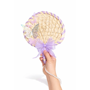 พัดมือสไตล์ดอกไม้ประดับโบว์หวายไม้ไผ่ พัดงานแต่งงาน พัดสั่งทำได้ โรงงานเวียดนาม ขายส่ง - Product Image 2