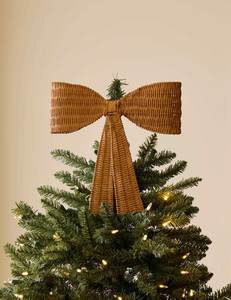 Décoration de Noël rustique en rotin brun tressé avec nœud, ornement de dessus de sapin naturel pour affichage festif - Product Image 3