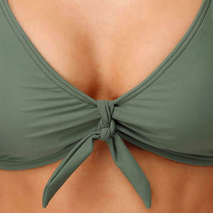 Conjunto de Bikini Ecológico Verde Sólido para Mujer, Verano, Cuello Halter, Detalle Trenzado, Spandex, Poliéster, Dos Piezas, Tanga, Secado Rápido - Product Image 4