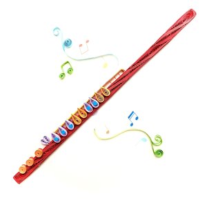 Tarjeta de felicitación artesanal premium con diseño de flauta colorida y moderna, hecha con técnica de quilling, con sobre, para amantes de la música. - Product Image 1
