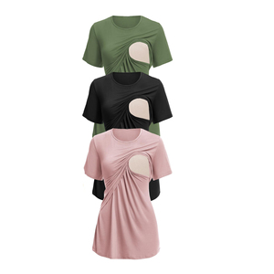 Camisetas de Lactancia para Mujer, Transpirables, Holgadas, Diseño Moderno 2026, Color Sólido, Manga Corta, Hechas de Algodón - Product Image 6