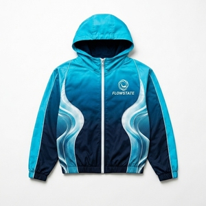 Wholesale Unisex Polyester/Nylon Lightweight Loose Fit Hooded Tracksuit <b>Zip</b> Jacket Elastic Waist <b>Shorts</b> Heat-Transfer Printing - Product Image 4