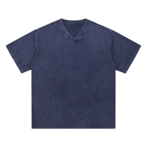 Summer Vintage Distressed Washed Men Women Oversized <b>T</b>-shirts V Neck Custom Your Own Front 100% Cotton Heavyweight Acid Wash - Product Image 1