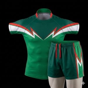 Maillot de rugby rayé rouge, blanc et bleu pour homme, manches courtes, col rond, polyester, ensemble de vêtements de sport respirant - Product Image 5