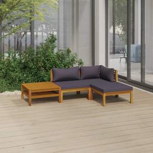 Solid Acacia <b>Wood</b> 4-Piece Patio Lounge <b>Set</b> with Cushions <b>Garden</b> <b>Sets</b> Product - Product Image 1
