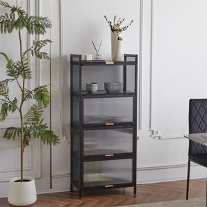 Mobiletto Multifunzionale a 5 Ripiani con Porta, Scaffale per Pane e Dispensa, Porta Microonde per Soggiorno - Product Image 6