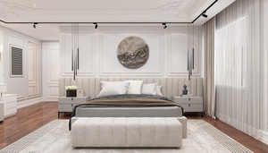 Luxury French White <b>Solid</b> Teak <b>Wood</b> Bedroom Set Gold Carved King Bed with Grand Wardrobe 2 Nightstands and <b>Dressing</b> <b>Table</b> - Product Image 5