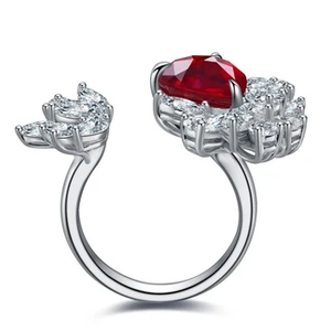 Bague de cocktail de luxe pour femme avec rubis taille poire et sertissage floral en diamant, bijoux de fiançailles à griffes - Product Image 3