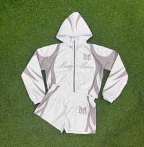 <b>Womens</b> Two Piece Short Tracksuit Set Colorblock Zip Up Hooded <b>Jacket</b> and Elastic Waist Shorts Set Y2K Streetwear Windbreaker - Product Image 5