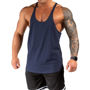 Nouveauté : Débardeur long en coton bleu marine pour homme, idéal pour la musculation et l'entraînement en salle de sport - Product Image 3