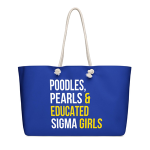 กระเป๋าผ้าแคนวาสโพลีเอสเตอร์ขนาดใหญ่สำหรับเดินทาง  ลาย Sigma Gamma Rho Poodles Pearls  สำหรับสาวๆ ที่รักการเรียนรู้  รุ่น SGRho Weekender Tote Gift Bag  ความจุเยอะ  แบบสั่งทำพิเศษ - Product Image 3