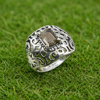 Bague en argent sterling 925 pur avec quartz fumé, faite à la main, filigrane, pour homme, bague statement, pierre précieuse rectangulaire, argent vintage