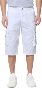 Men's <b>White</b> <b>Cargo</b> Shorts Solid Color Mid Waist Breathable Casual Style Bermuda Length Pockets Elastic Waist - Product Image 3