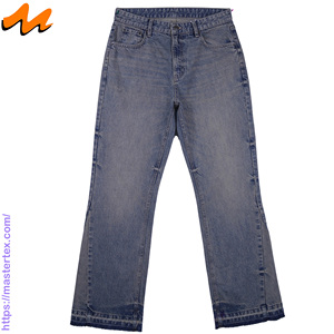 MASTER TEXTILE Men's Heavyweight 100% Cotton Falared Wide Leg Mid Wash Breathable Eco-Friendly Denim <b>Jeans</b> Five Pockets Autumn - Product Image 1