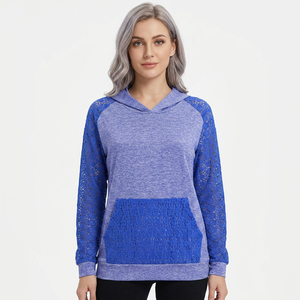 Sudadera con Capucha para Mujer, Diseño Color Block con Detalle de Encaje, Tejida, Manga Larga, Transpirable, Ropa Casual de Otoño, Venta al Por Mayor - Product Image 5