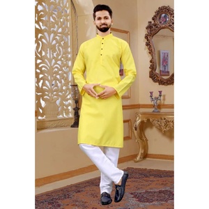 แฟนซีผ้าฝ้ายธรรมดา kurta กับเพย์จามามะนาว - Product Image 1