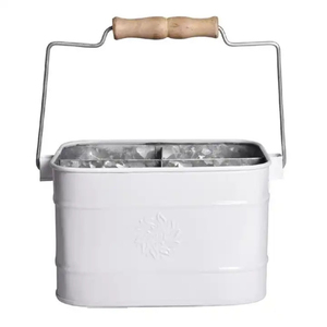 Wholesale Farmhouse Galvanized Metal Utensil <b>Caddy</b> with Wooden Handle Cutlery Holder Storage Organizer Table and Outdoor Picnic - Product Image 2