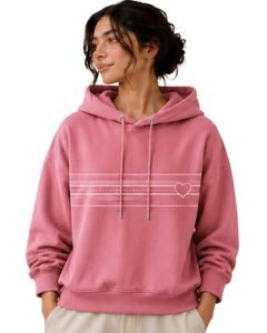 Sweat-shirt à capuche rose pour femme, coupe oversize, imprimé graphique cœur, en molleton de coton, manches longues, style décontracté streetwear, tendance - Product Image 1