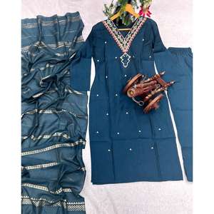 PANTALÓN TOP DE TRABAJO BORDADO CODIFICACIÓN DE SEDA ROMANA ATRACTIVA CON DUPATTA TEAL - Product Image 4