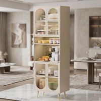 Bibliothèque en acier style crème avec portes en verre cannelé, vitrine haute, meuble de rangement pour salon, meuble de bar à café