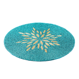 Juego de Manteles Individuales de Lujo con Cuentas de Vidrio y Hojas Doradas Turquesa de 14 Pulgadas para Comedor, Cocina, Restaurante, Hotel, Boda, Decoración del Hogar - Product Image 2
