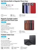 Étui de téléphone en cuir et silicone antichoc magnétique, protection d'écran en verre trempé 9H, film de protection pour appareil photo pour téléphone portable, tablette, montre