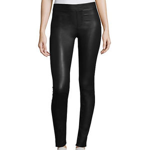 Pantalones de cuero PU ajustados para mujer, precio mayorista, cintura alta, cierre con cordón, color liso, para invierno - Product Image 1