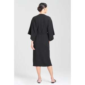 Bata Kimono Negra para Mujer, Estilo Envolvente, Larga hasta el Suelo, con Cinturón, Ropa de Estar por Casa de Lujo, Informal, Ecológica - Product Image 2
