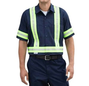 Short Sleeve Reflective Safety Work <b>Shirt</b> High Visibility Short Sleeve Work Uniform <b>Shirt</b> Hi-Vis two tone Cotton Work <b>Shirt</b> - Product Image 1