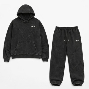 Survêtements et sweats à capuche en molleton de coton épais, avec panneaux courbes ton sur ton et effet délavé à l'acide, coupe carrée, courte et oversize, avec logo personnalisé, vente en gros - Product Image 5