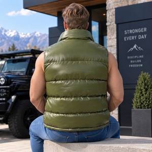 Gilet en cuir de crocodile pour homme, gilet matelassé en cuir d'agneau pour homme, gilet d'hiver confortable et tendance - Product Image 6