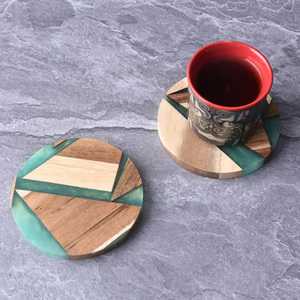 Classic Premium Solid Wood & Resin Eco-Friendly Customization Flower Resin <b>Coasters</b> Modern Geometric Design Table Mats & Pads - Product Image 5