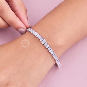 Pulsera de Diamantes de Oro Blanco de 10k, 14k y 18k Creados en Laboratorio, Corte Radiante, Pulsera de Diamantes Finos para Mujer con Claridad VVS - Product Image 3