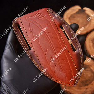 Étui pour couteau à crêpes OEM personnalisé en cuir véritable épais, étui pour couteau pliant à port horizontal incliné avec passant de ceinture pour la chasse et le camping - Product Image 3