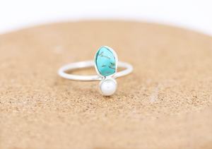 Women's Natural <b>Turquoise</b> and Pearl <b>Ring</b> Raw Gemstone December Birthstone <b>Ring</b> 925 Sterling Silver Rough Stone Jewelry - Product Image 6