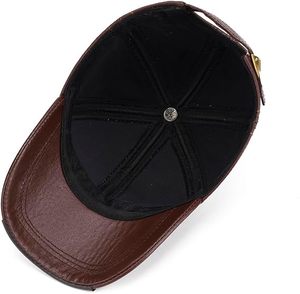 <b>Vintage</b> Brown Leather Baseball <b>Cap</b> Premium Contrast Stitching Leather Dad Hat Custom Retro Golf Sports Leather <b>Cap</b> - Product Image 4