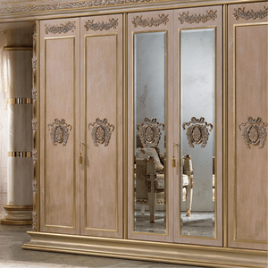 Armoire Royale Européenne de Luxe, Durable, Antique, 6 Portes, en Acajou Massif Sculpté à la Main, Double Miroir pour Chambre, Villa, Hôtel - Product Image 2