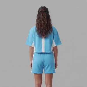 OEM/ODM 100% Custom embroidered logo Summer casual wear Crop Top & Short <b>Set</b> for Women Loose Fit 2 tone ladies 2 Piece <b>Set</b> - Product Image 6