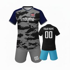 ชุดฟุตบอลแบบซับลิเมชั่นลายพรางสั่งทำขายส่ง เสื้อ กางเกงขาสั้น ชุดฝึกซ้อมฟุตบอลระบายอากาศสำหรับผู้ชาย ชุดยูนิฟอร์มทีม - Product Image 1