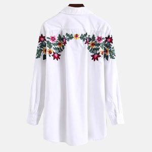 เสื้อเชิ้ตผู้หญิงผ้าฝ้ายป๊อปลิน 100% เป็นมิตรกับสิ่งแวดล้อม ซับเหงื่อ ระบายอากาศได้ดี เหมาะสำหรับใส่ทำงานในออฟฟิศ ติดกระดุม แขนยาว ลายเรียบ/ลายพิมพ์ - Product Image 3