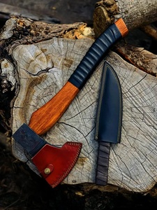 Couteaux utilitaires faits à la main en acier à haute teneur en carbone avec lame de hache à barbe, manche en bois enveloppé de cuir et étui en cuir Pasha Enterprises - Product Image 5