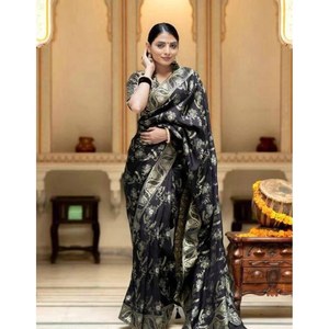 DESIGNER LICHI SILK ZARI WEAVING WORK SAREE WITH UNSTITCHED BLOUSE - Product Image 1